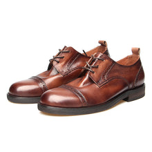 Brogue Engraved Derby Shoes Handmade Polished Cutout Leather dress shoes