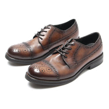Men's hand-polished engraved derby shoe italian brock vintage leather dress shoe