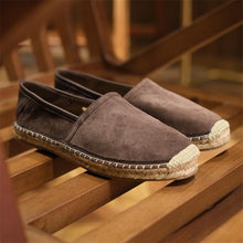 men's sheepskin suede loafers round toe slip-on fisherman shoes