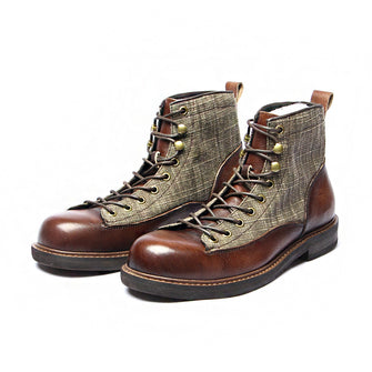 9 Holes Patchwork Martin boot Polished Short Round Toe Vintage boot