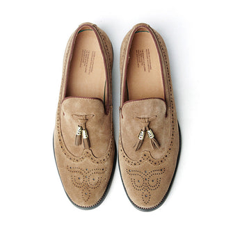 Mocassins en daim à pampilles pour hommes, chaussures penny gravées à la mode italienne