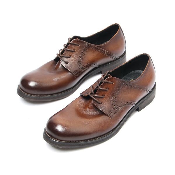 cowhide engraved derby shoes retro hand-polished leather shoes