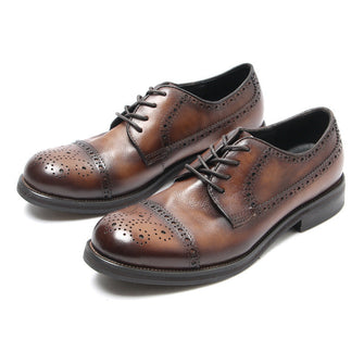 Men's hand-polished engraved derby shoe italian brock vintage leather dress shoe